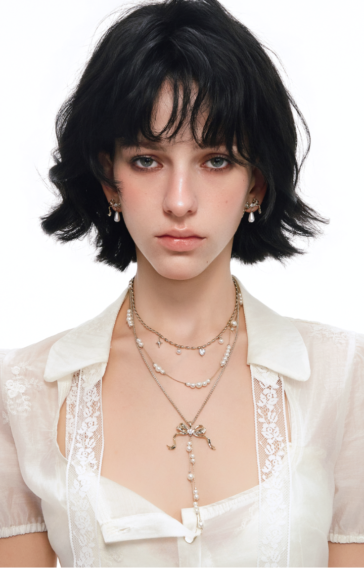 BROKEN PEARL RIBBON NECKLACE