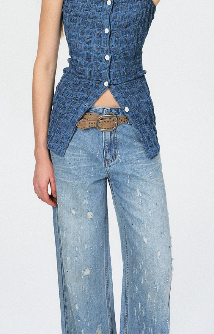 FADED SKY LOOSE STRAIGHT DENIM PANTS