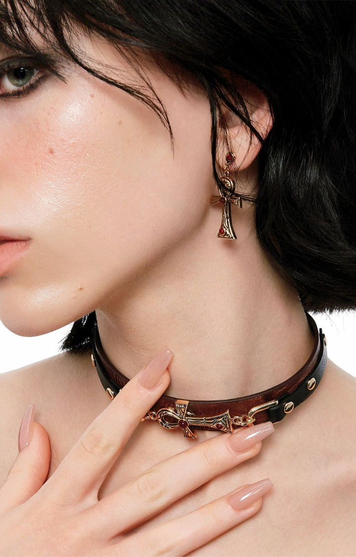 ANKH LEATHER RITUAL CHOKER