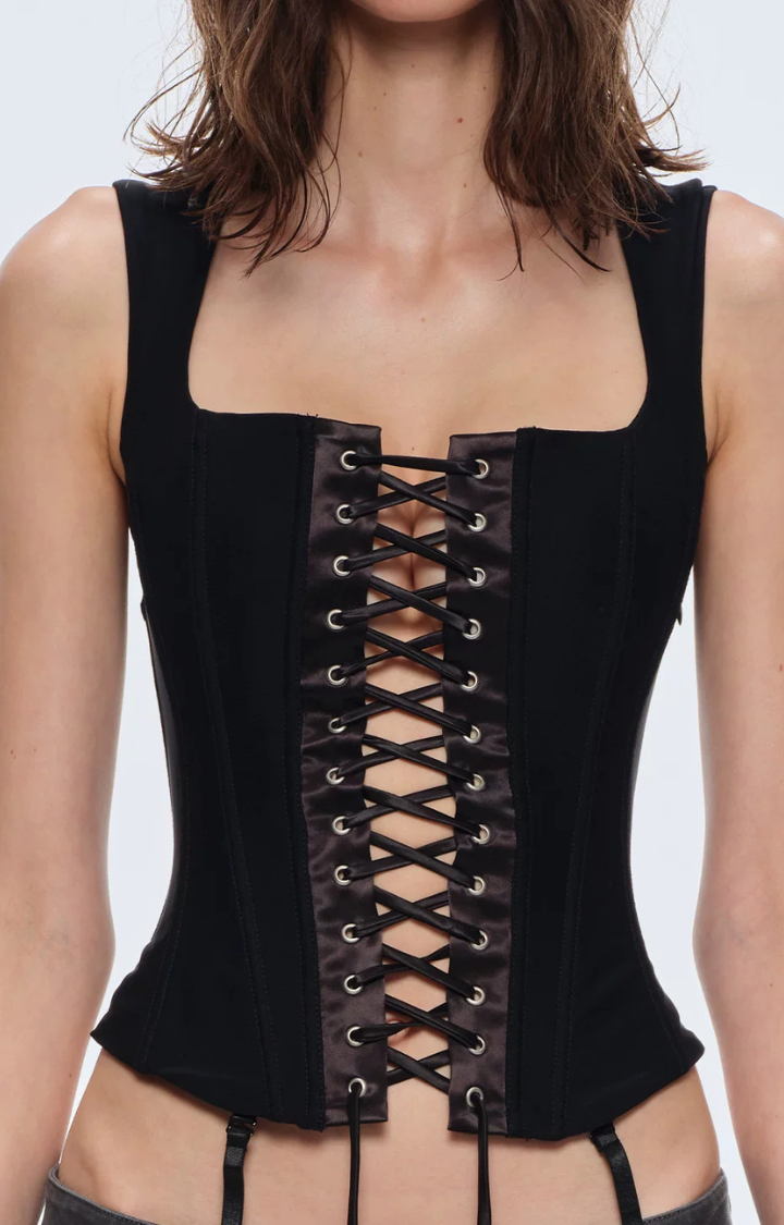 BAD HABIT LACE-UP CORSET TOP IN BLACK