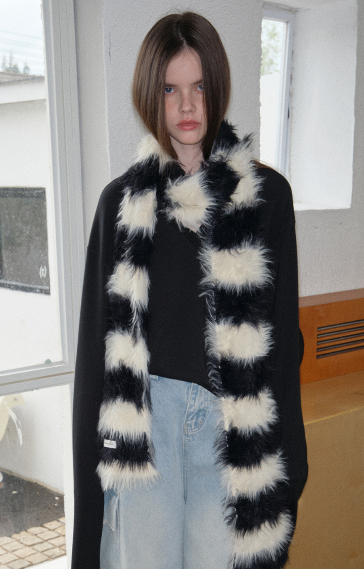 STRIPED SOFT FURY SCARF IN MONOCHROME MOOD
