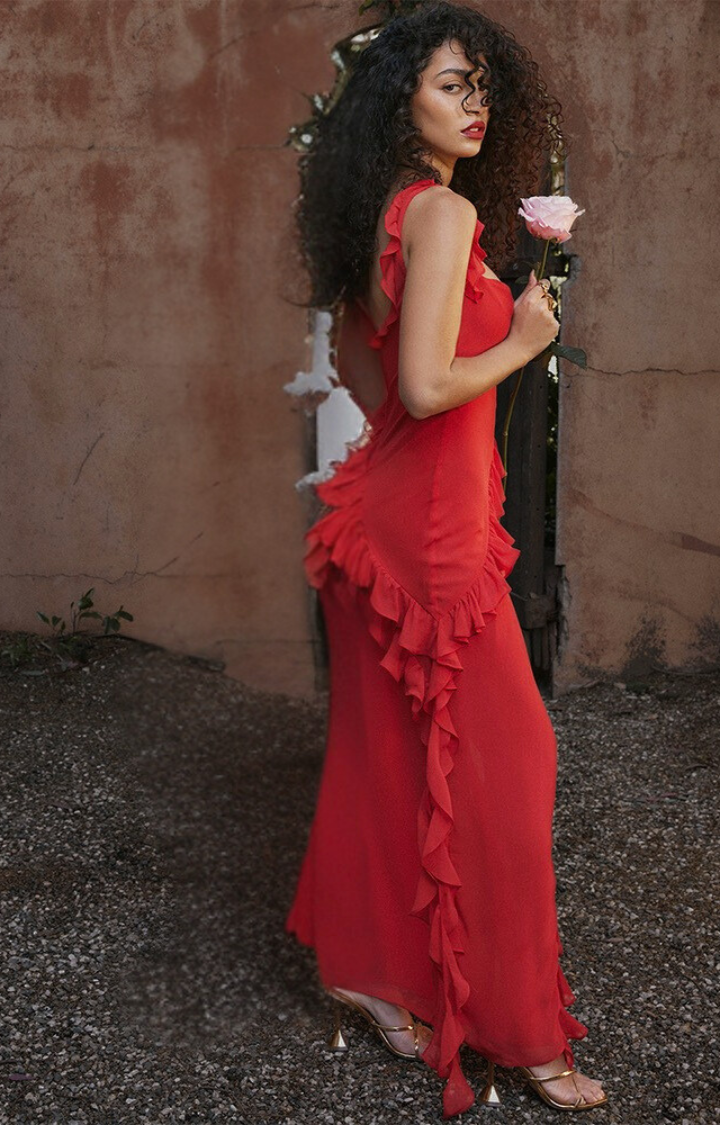 SCARLET TROUBLE RUCHED DRESS