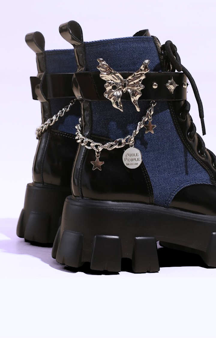 BUTTERFLY RIOT PLATFORM BOOTS - DENIM VENOM