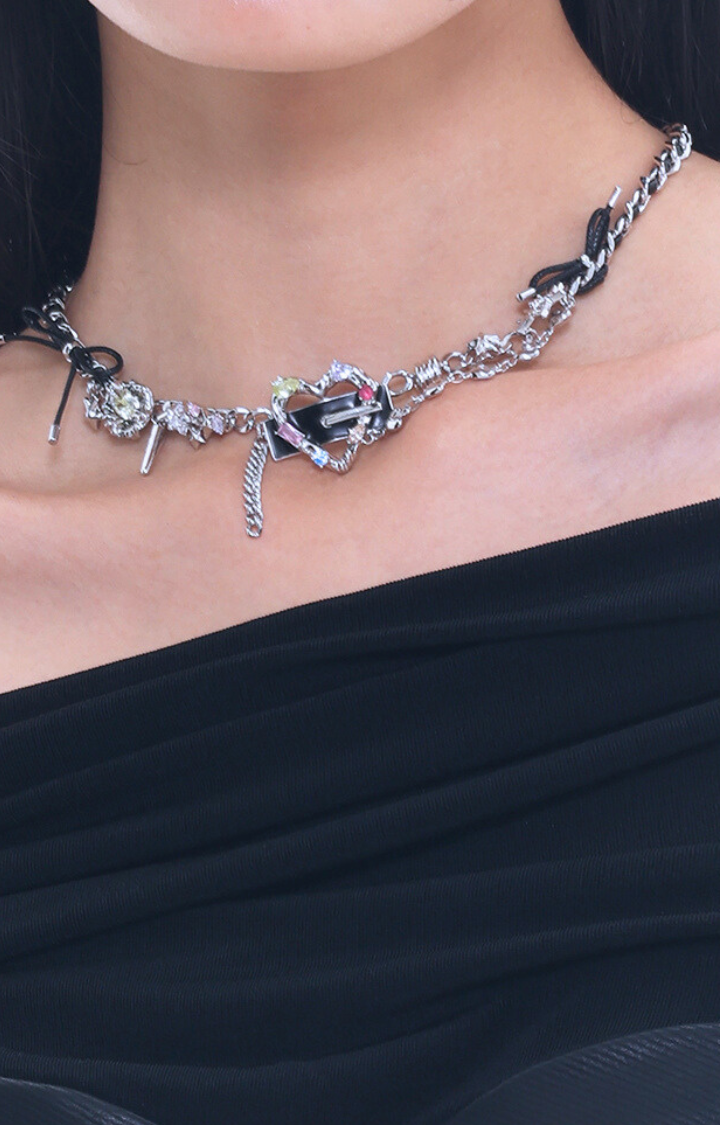 VENOM HEART PUNK COLLAR LEATHER CHAIN NECKLACE