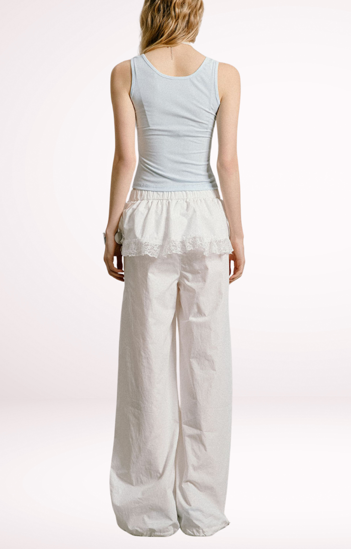 LACE TIERED SKIRT CARGO PANTS IN ETHEREAL CHAOS LACE