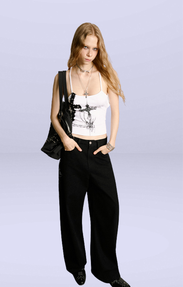 ROSE GARDEN EMBROIDERED WIDE-LEG PANTS