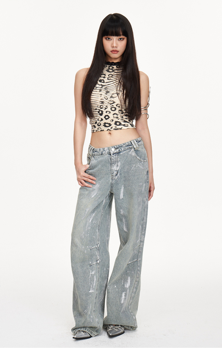 WILD MUSE LACE-TRIM LEOPARD TANK TOP