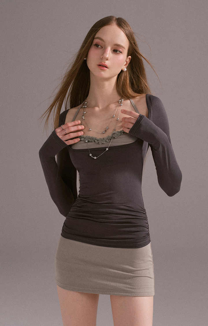 FAUX TWO-PIECE LACE MINI DRESS