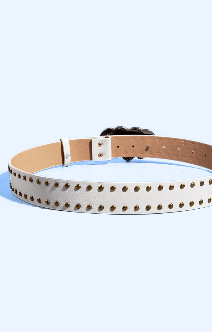 TRIPLE HEART STUDDED BELT - ICE QUEEN WHITE