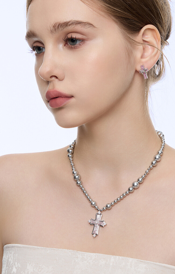 GRAY PRAYER ROSARY NECKLACE