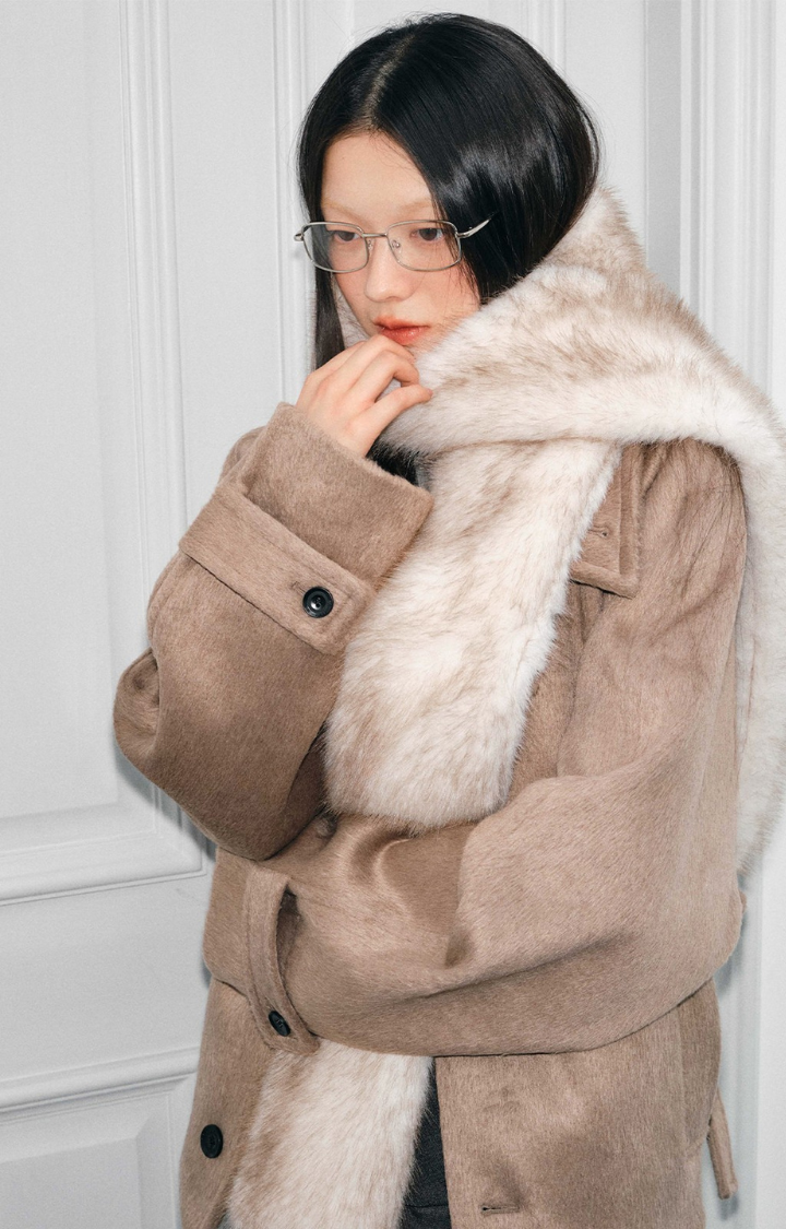 ETHEREAL FADE FAUX FUR LONG SCARF IN  MOCHA FAWN