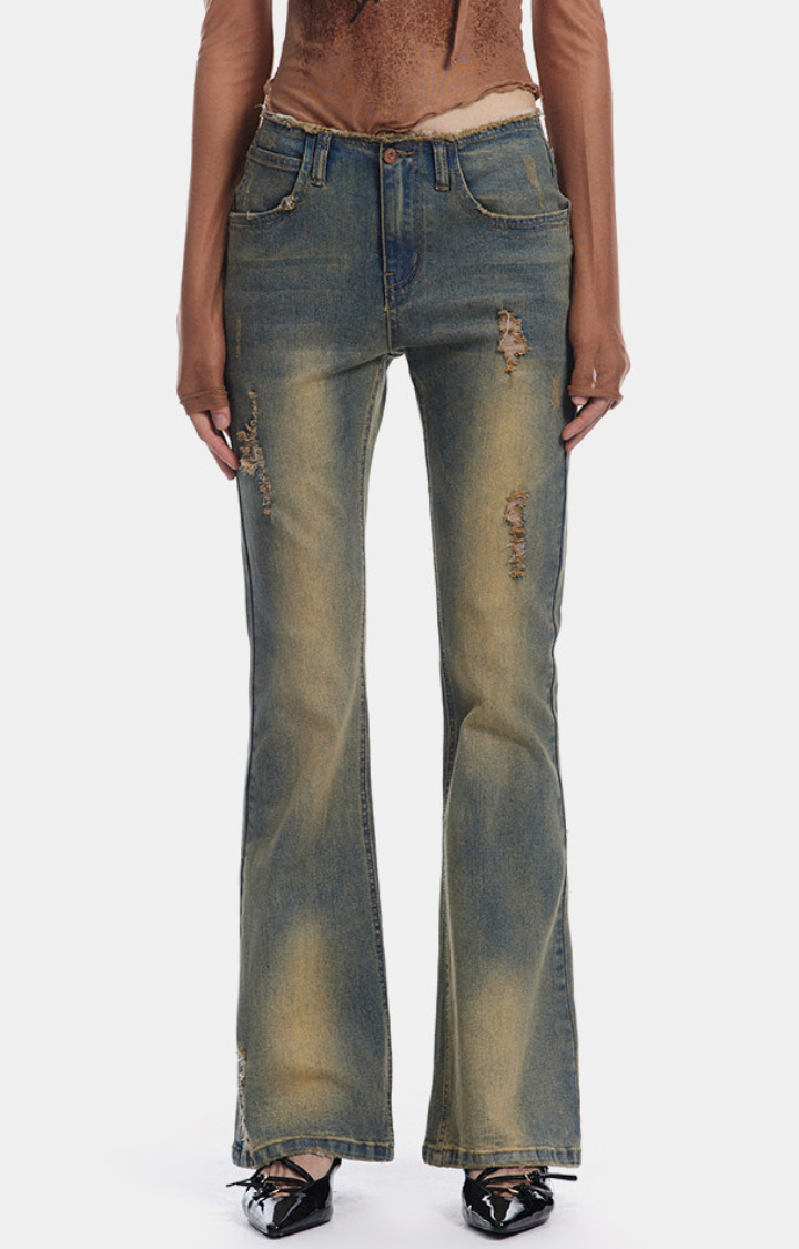 DIRTY ANGEL LOW-RISE FLARE JEANS