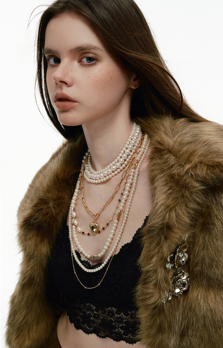 VENOMETTE PEARL HEART LAYERED NECKLACE