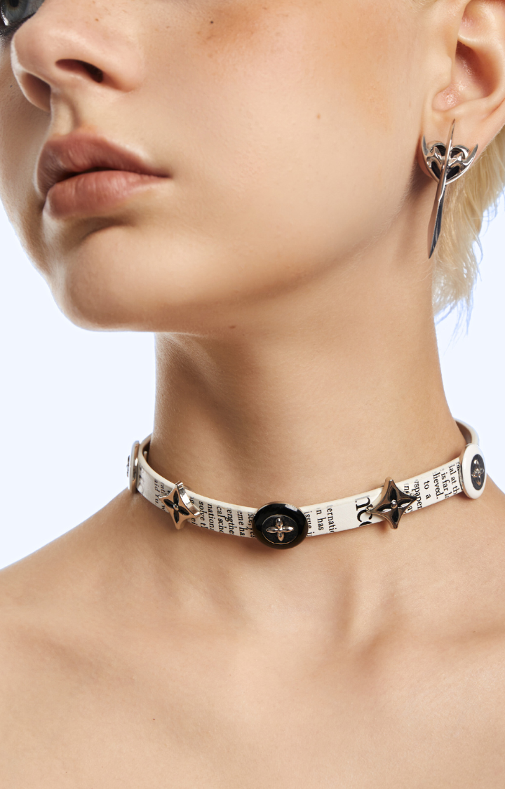 STAR BUTTON LEATHER CHOKER REBEL WHITE EDITION
