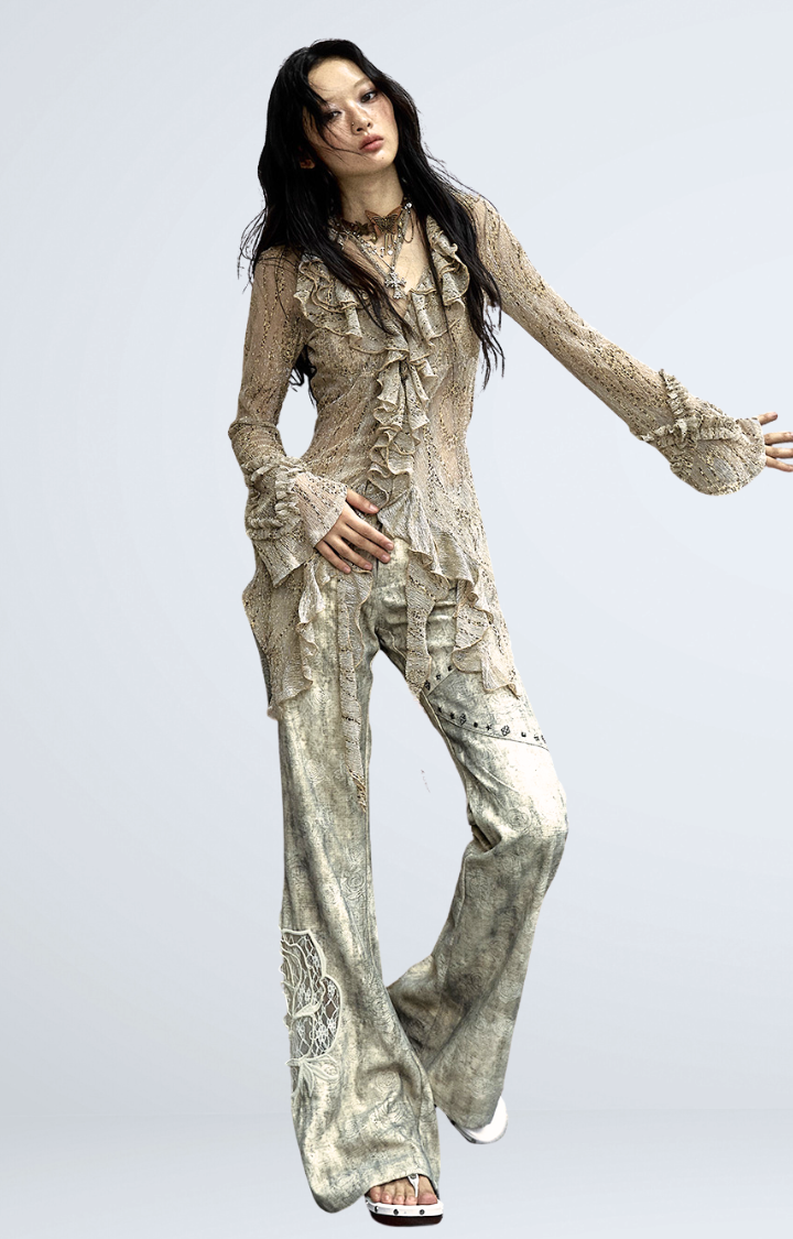 ROSE RUINS LOW-RISE FLARE PANTS IN OFF-WHITE