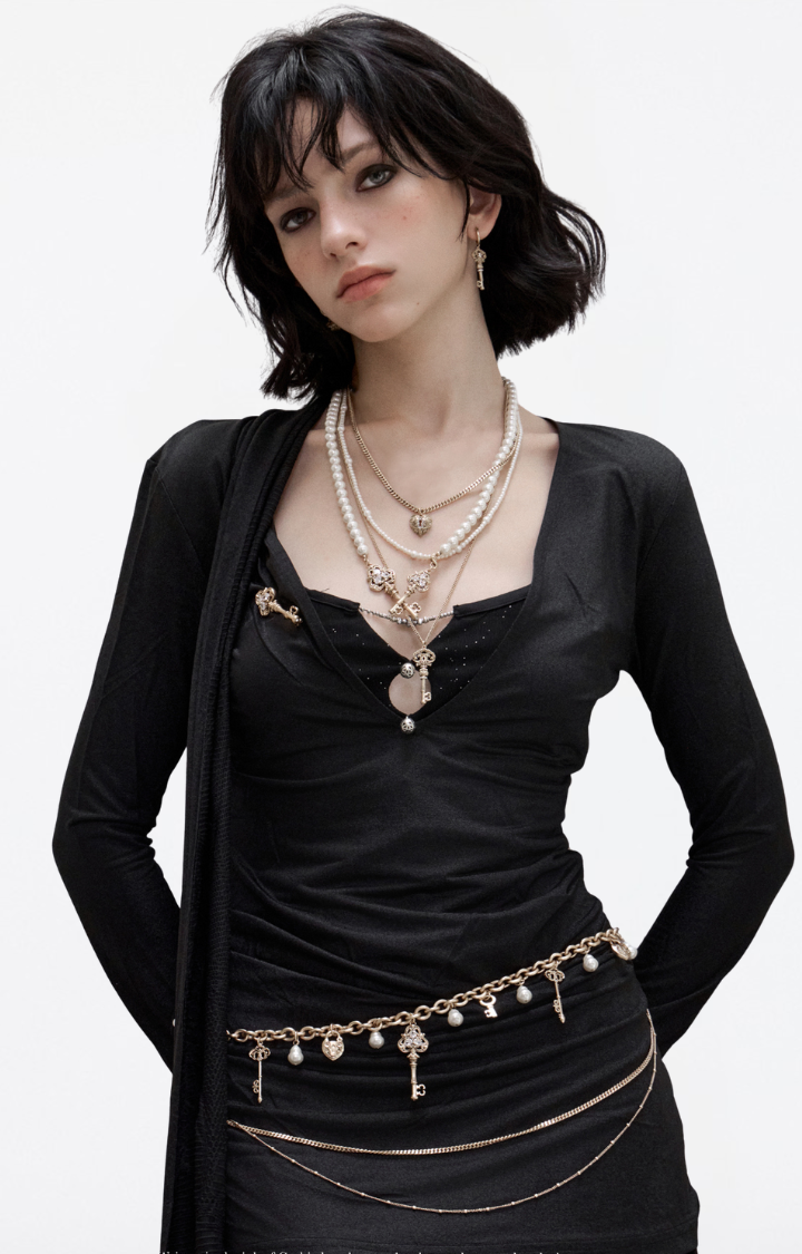 PEARL LOCK KEY MULTI-LAYER WAIST CHAIN