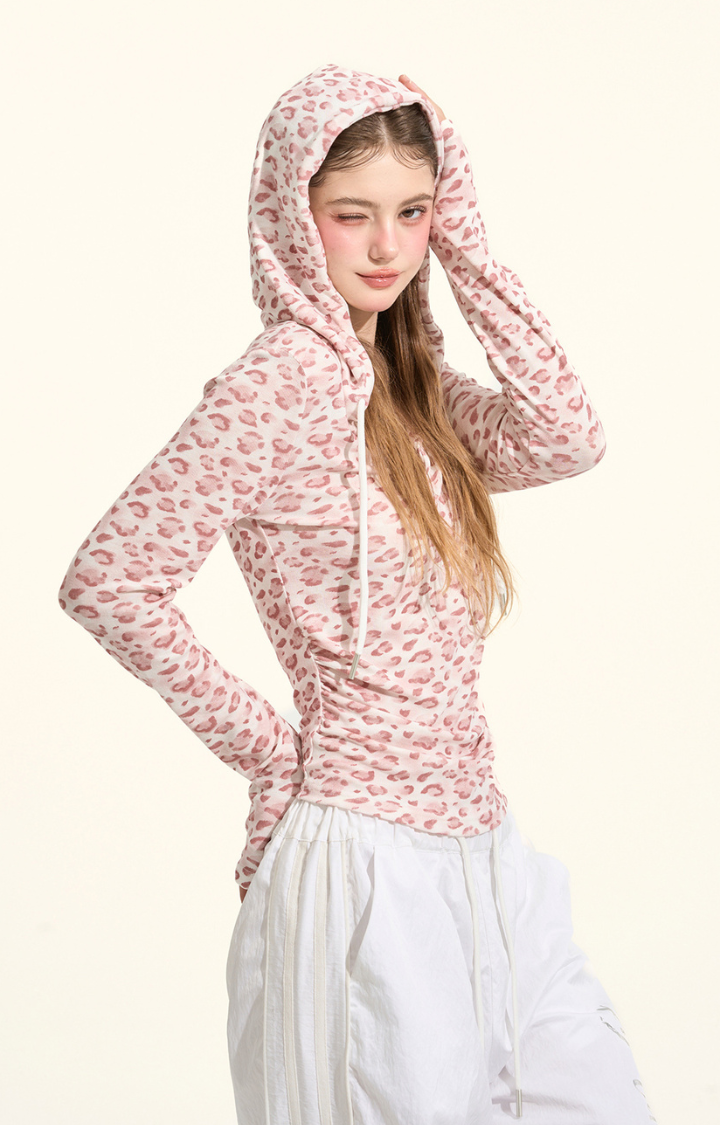 PINK WILD-HEART LEOPARD CROPPED TOP