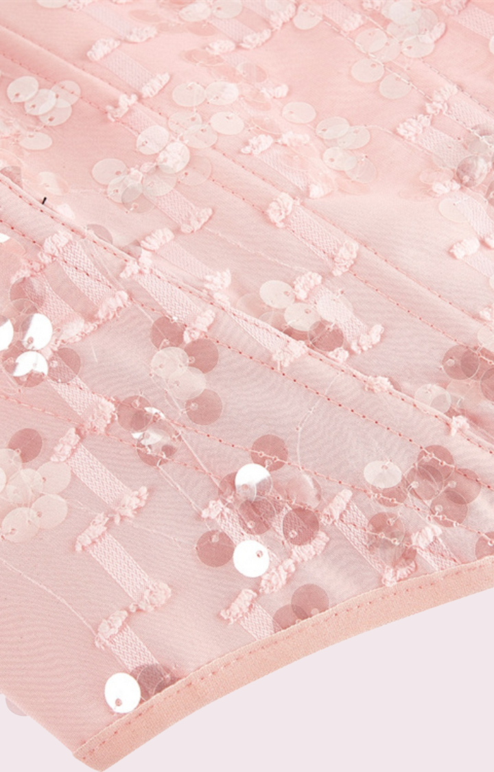 GLITTER BLOOM SEQUIN CORSET TOP - BLUSH DAZE