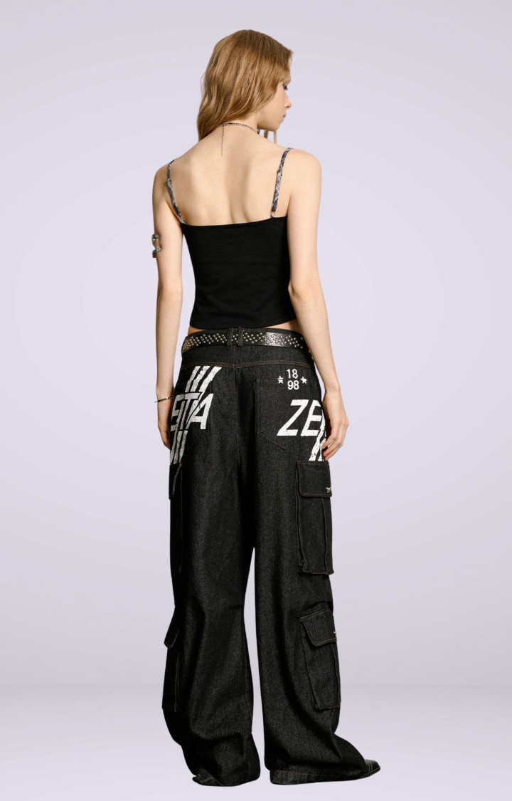 ZERO HOUR CARGO JEANS  BLACK LETTERING EDITION