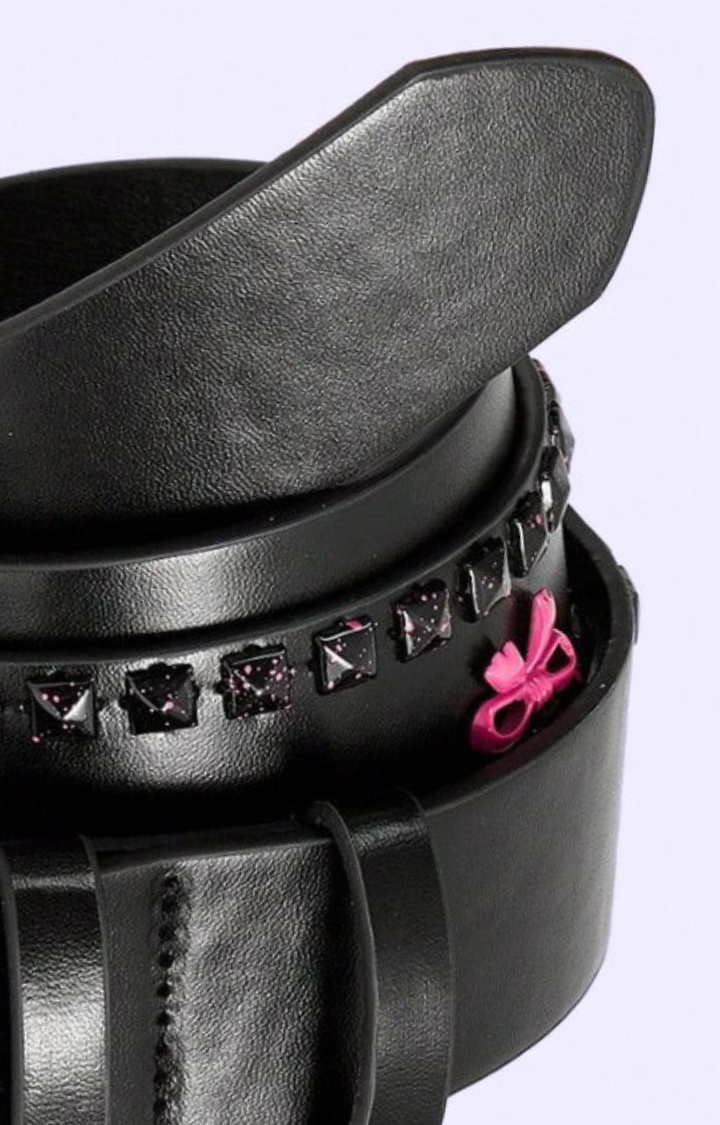 BOW TO NO ONE STUDDED BELT  BLACK & HOT PINK