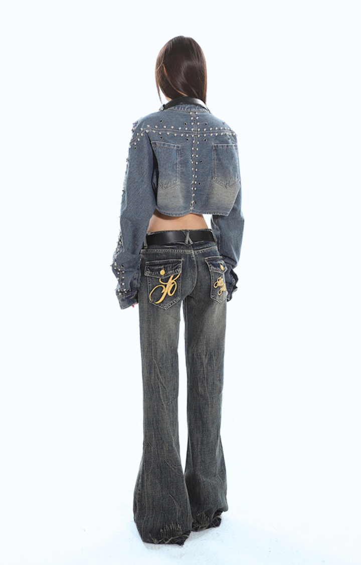 STUD RIOT CROPPED DENIM JACKET  MIDNIGHT REBELLION