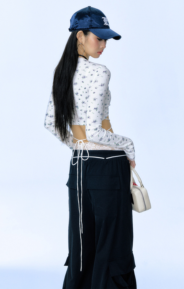 LACE-UP MESH CROPPED CARDIGAN IN FROSTED DAISY WHITE