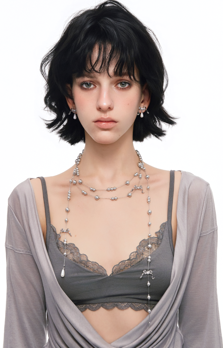 ASHEN PEARL RIBBON NECKLACE