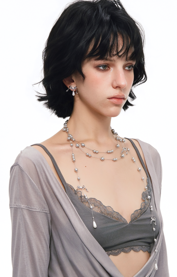 ASHEN PEARL RIBBON NECKLACE