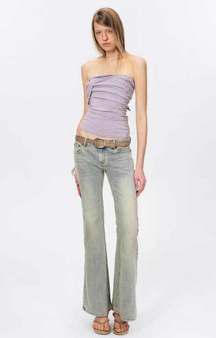 DUSTED MINT LOW-RISE BOOTCUT JEANS