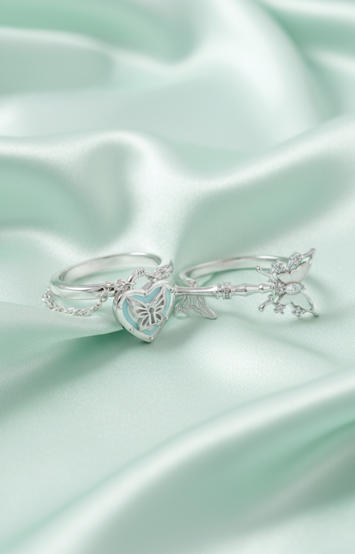 HEART & WINGED KEY RING DUO