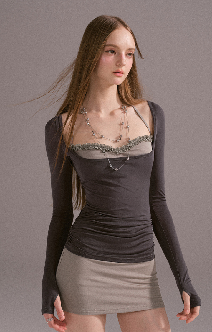 FAUX TWO-PIECE LACE MINI DRESS