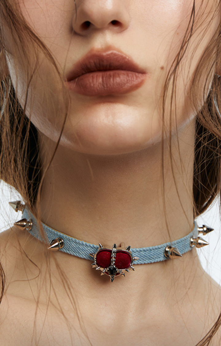 RIVET RED GEM DENIM CHOKER