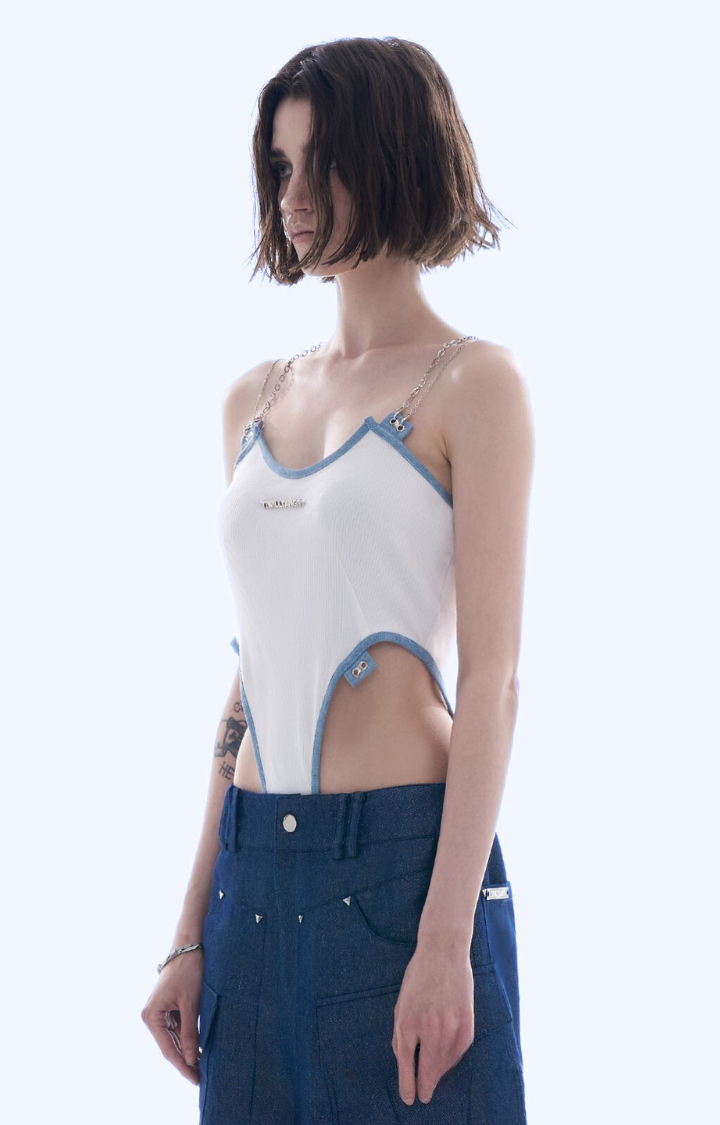 CHAIN ME UP SCULPT BODYSUIT IN ICY SUGAR
