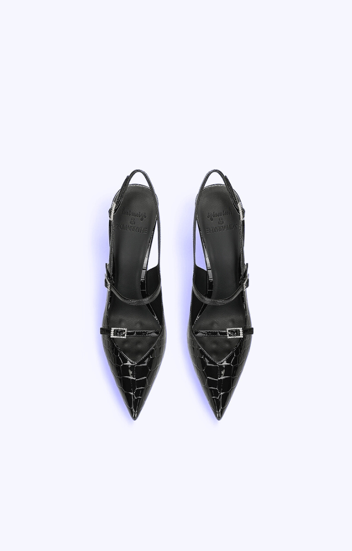 BLACK CROC PATENT STILETTO SLINGBACKS