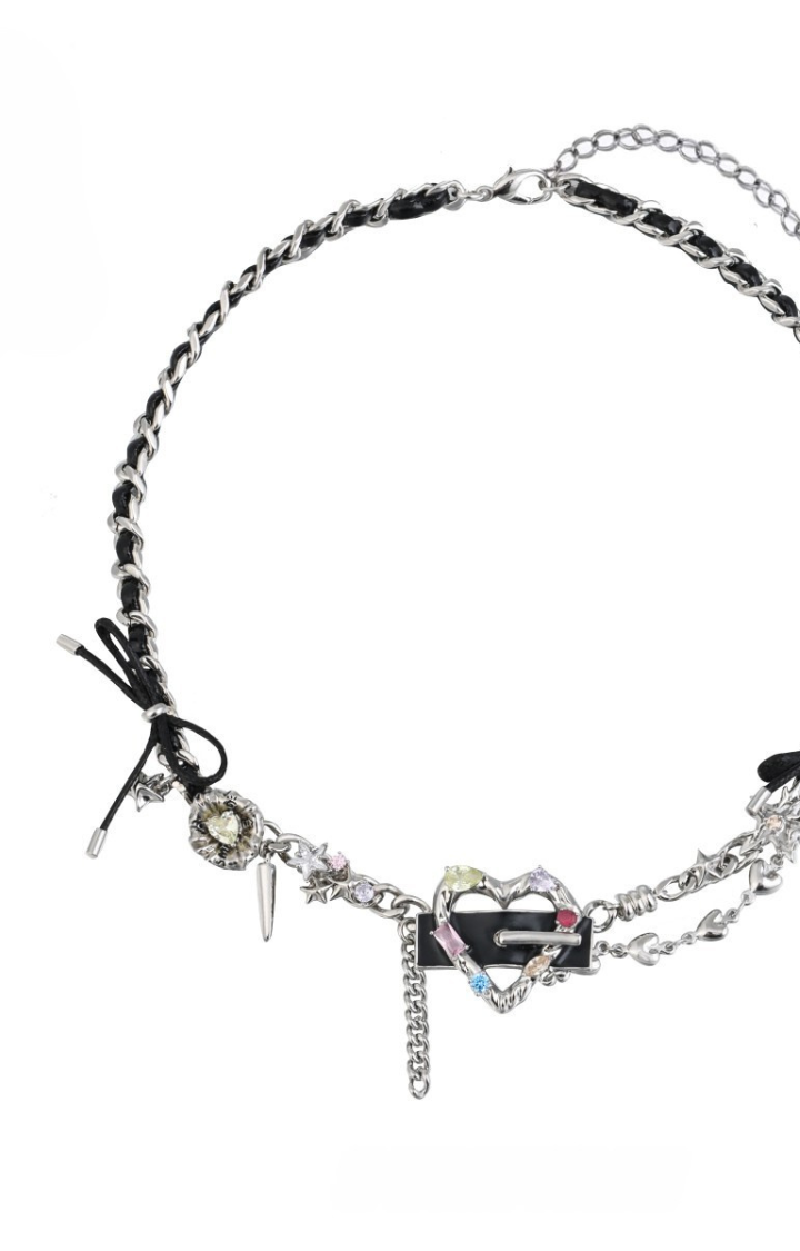 VENOM HEART PUNK COLLAR LEATHER CHAIN NECKLACE