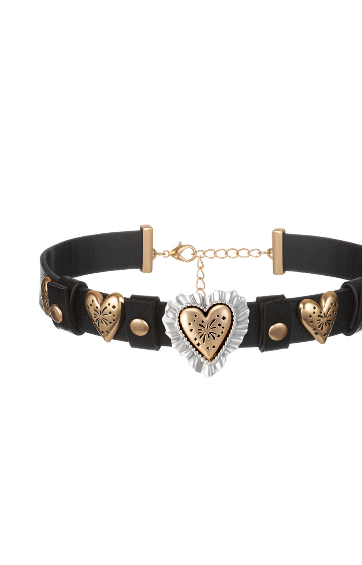 FIREWORK HEART LEATHER CLAVICLE CHAIN