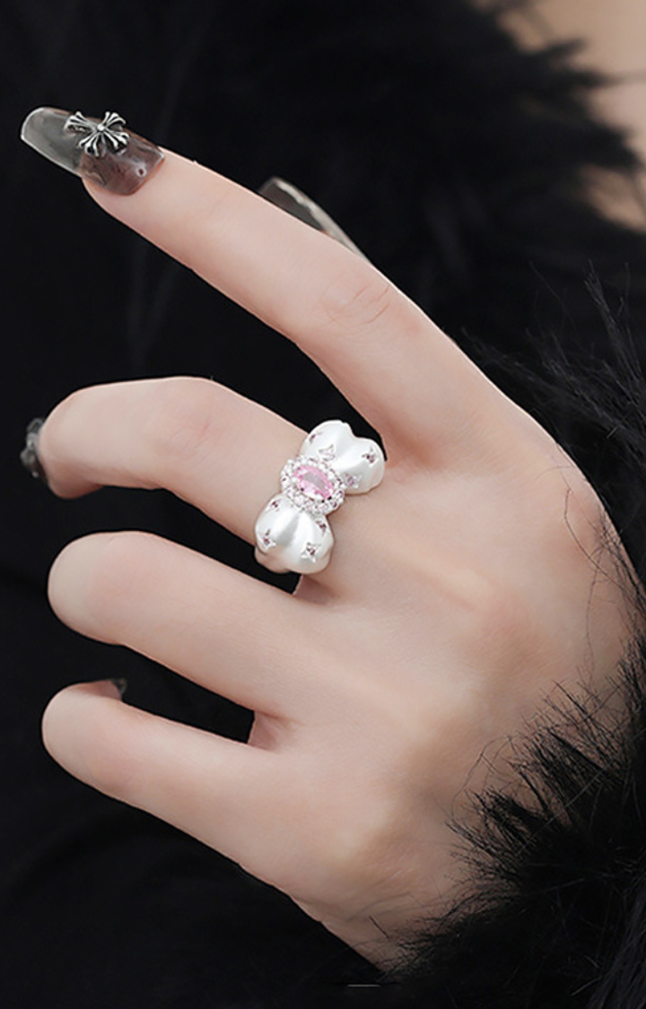 PINK RHINESTONE BOW RING