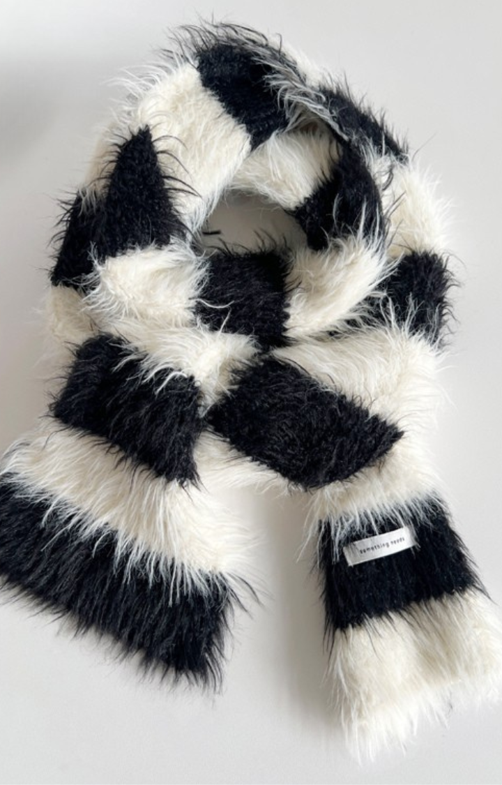STRIPED SOFT FURY SCARF IN MONOCHROME MOOD