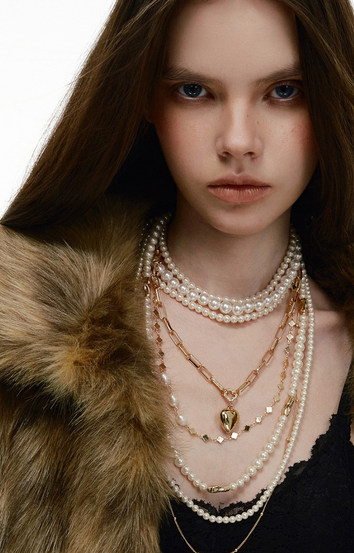 VENOMETTE PEARL HEART LAYERED NECKLACE