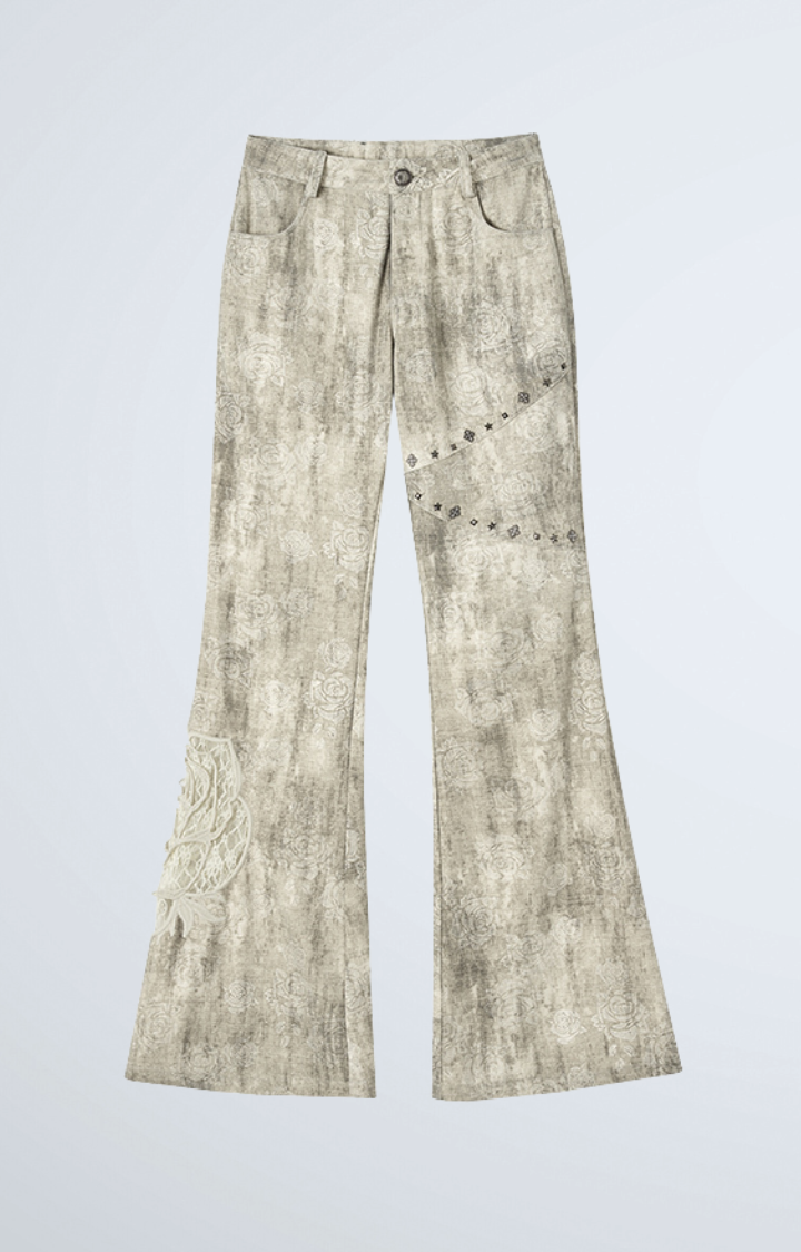 ROSE RUINS LOW-RISE FLARE PANTS IN OFF-WHITE
