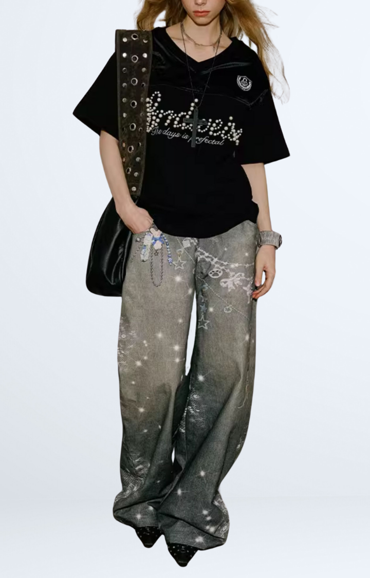 STARSTRUCK REBEL WIDE-LEG JEANS IN GRAY GALAXY WASH