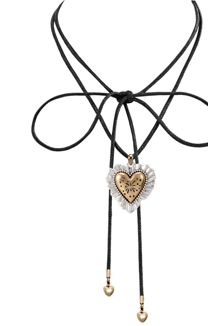 FIREWORKS HEART RIBBON TIE NECKLACE