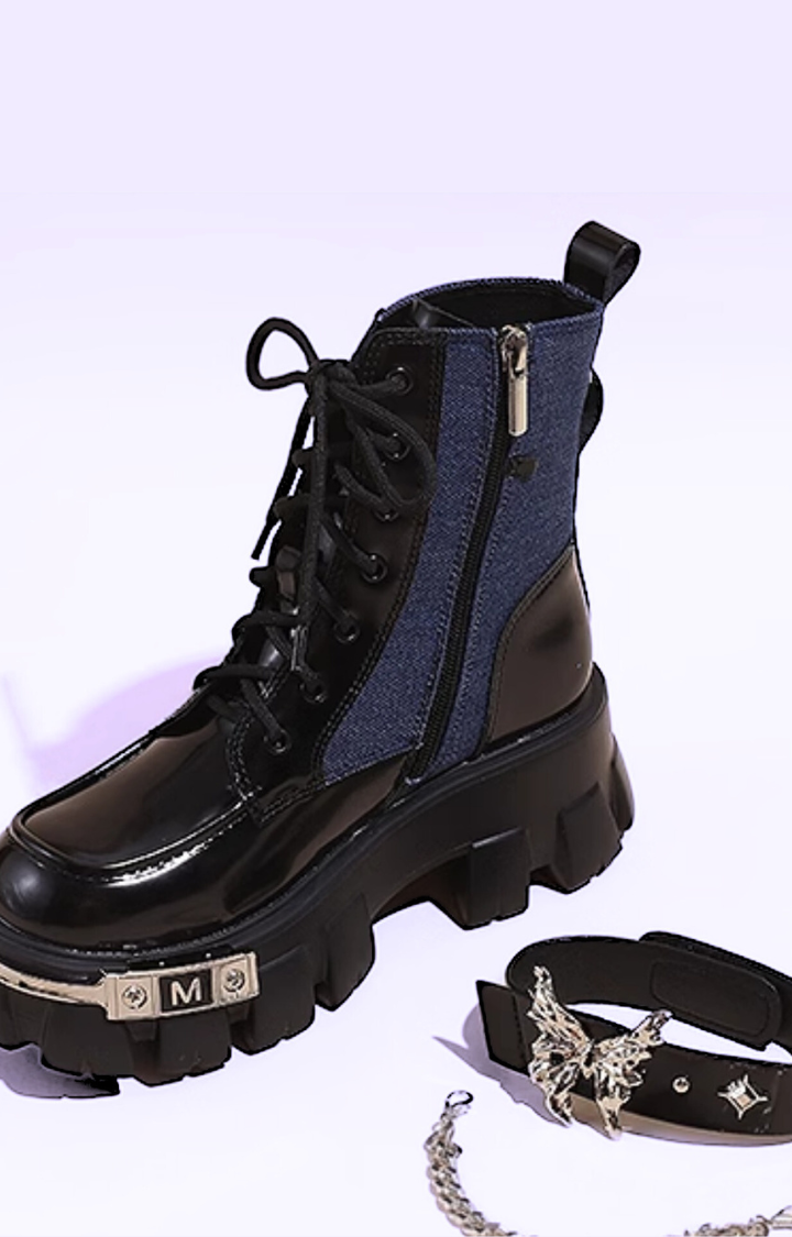 BUTTERFLY RIOT PLATFORM BOOTS - DENIM VENOM