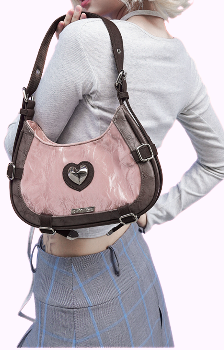 CRUSH HEART PINK VINYL CROSSBODY SHOULDER BAG