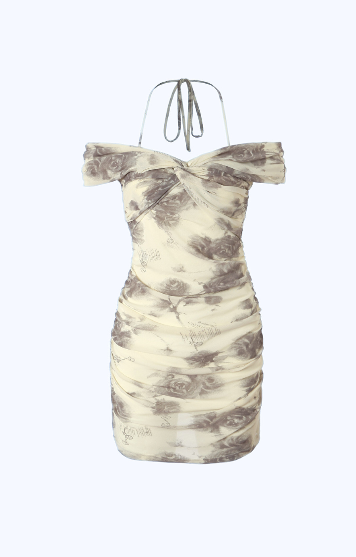 BLOOM VEIL BACKLESS MINI DRESS IN MIST PETALS