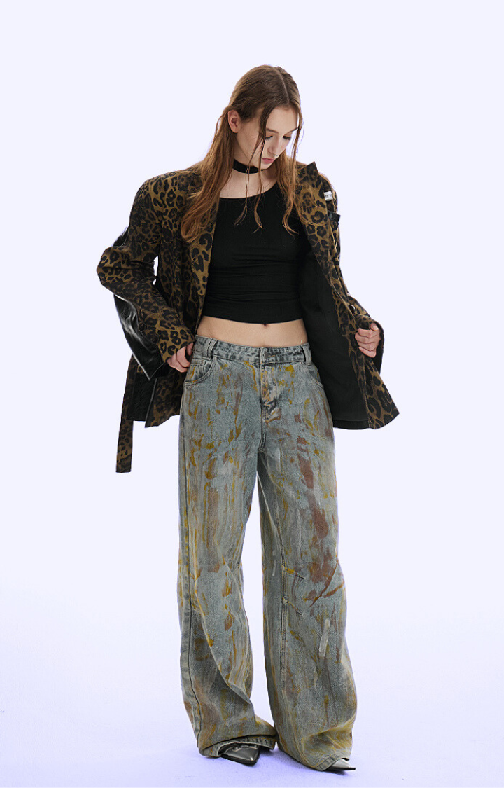 WILD SAINT LEOPARD SPLICE FAUX LEATHER JACKET