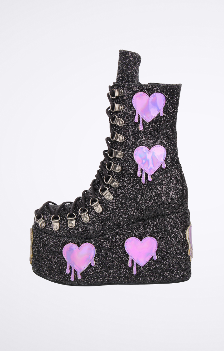 HEART DRIP GLITTER PLATFORM BOOTS - PURPLE POISON