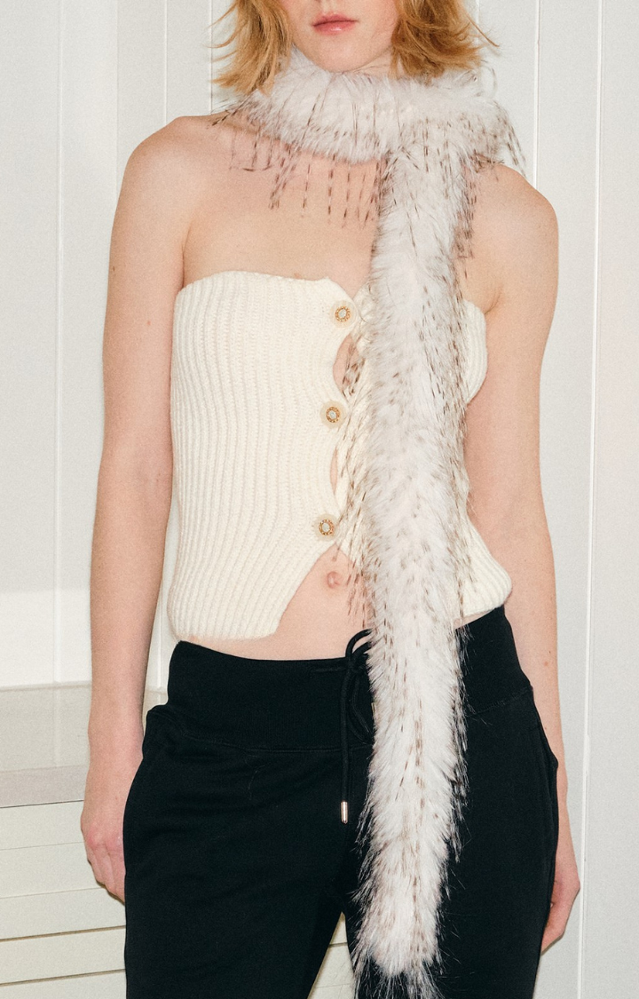 FROST WHISPER SLIM FAUX FUR SCARF IN IVORY WHITE