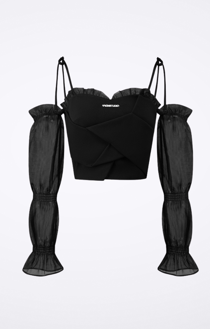 CUT YOU OFF BLACK MESH SLEEVE TOP