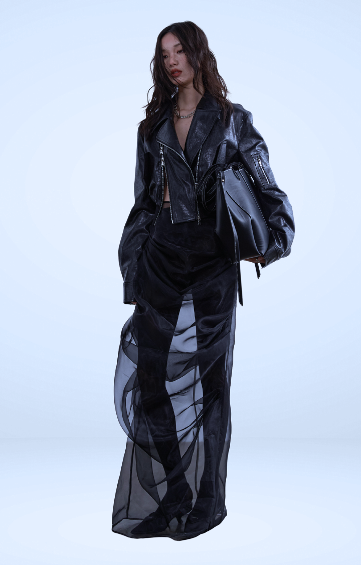 DECONSTRUCTED ZIPPER DETAIL PU LEATHER MOTO JACKET